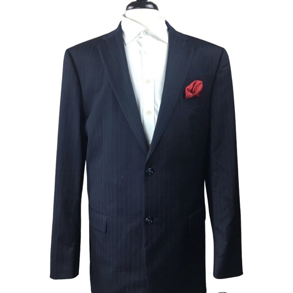 44L Jones New York Navy blue pinstripe 100% Wool Blazer sports coat suit jacket